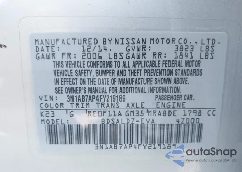 2015 Nissan Sentra Sv из США, поврежденный, VIN 3N1AB7AP4FY219189